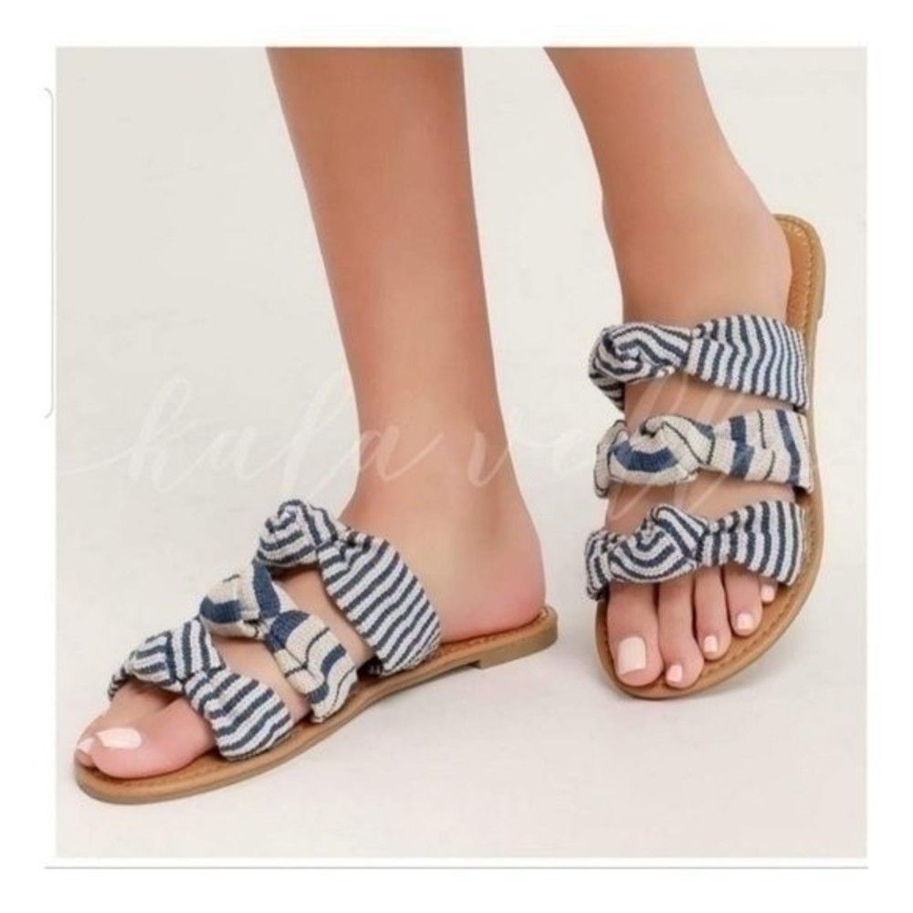 Striped Knit Knot Slide On Sandals - NWT - Size 6 - Picture 5 of 8